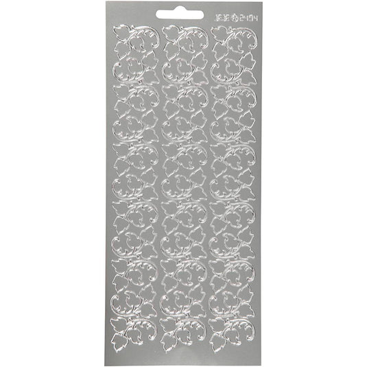 Stickers, bladeren, vel 10x23 cm, zilver, 1 vel