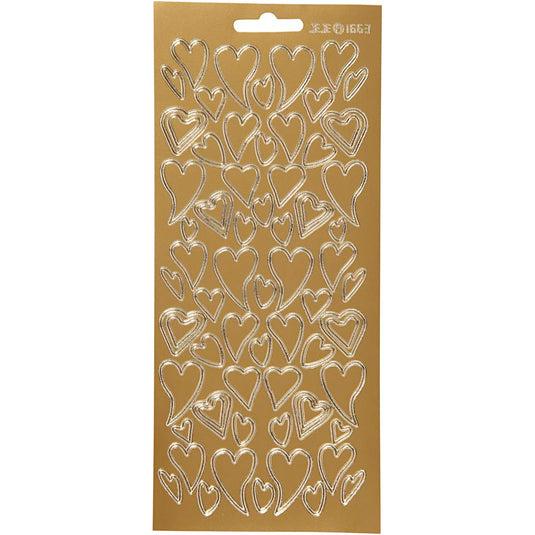 Stickers, harten, vel 10x23 cm, goud, 1 vel