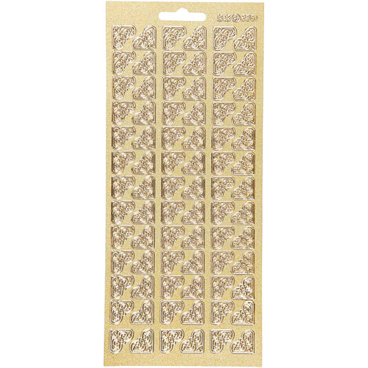Stickers, hoeken, vel 10x23 cm, goud, 1 vel