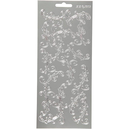 Stickers, swirl, vel 10x23 cm, zilver, 1 vel