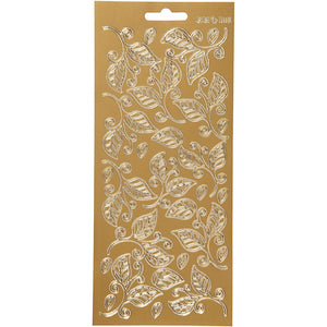 Stickers, bladeren, vel 10x23 cm, goud, 1 vel