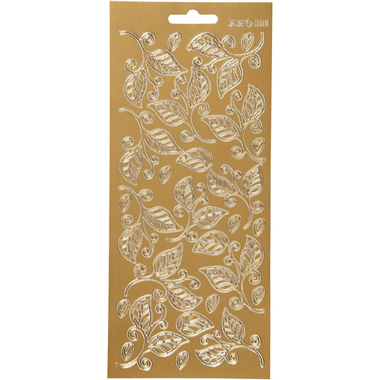 Stickers, bladeren, vel 10x23 cm, goud, 1 vel