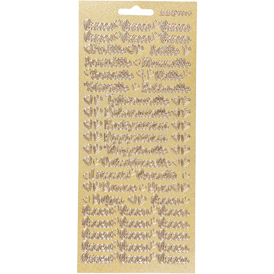 Stickers, onnea aidille, vel 10x23 cm, goud, 1 vel