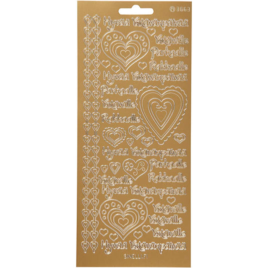 Stickers, hyvaa ystävänpäivää, vel 10x23 cm, goud, 1 vel