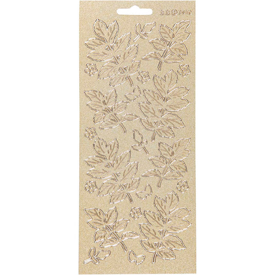 Stickers, bladeren, vel 10x23 cm, goud, 1 vel