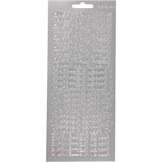 Stickers, hyvaa onnelista, vel 10x23 cm, zilver, 1 vel