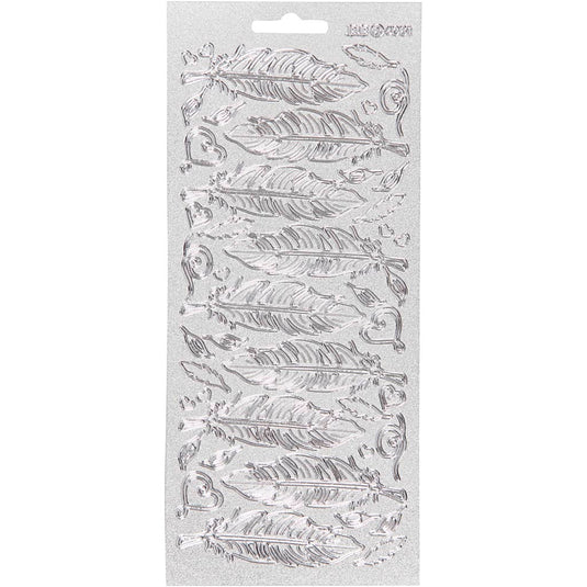 Stickers, veren, vel 10x23 cm, zilver, 1 vel