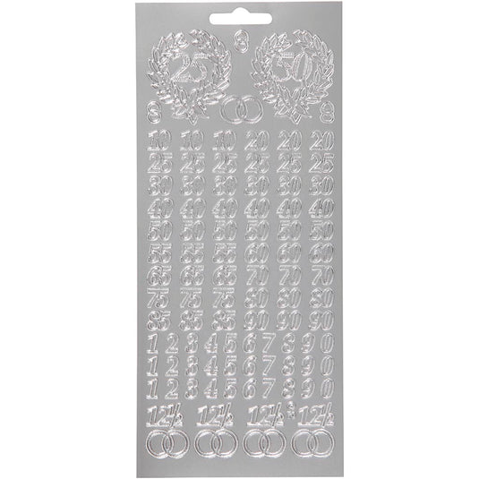 Stickers, jubileum, vel 10x23 cm, zilver, 1 vel