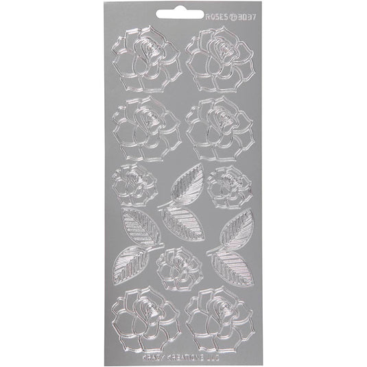 Stickers, rozen, vel 10x23 cm, zilver, 1 vel