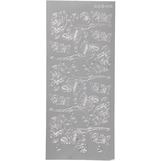 Stickers, rozen, vel 10x23 cm, zilver, 1 vel