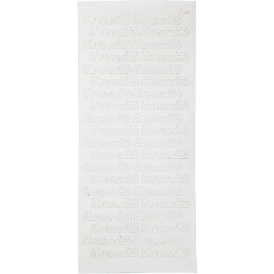 Stickers, barnedåb, vel 10x23 cm, wit, 1 vel