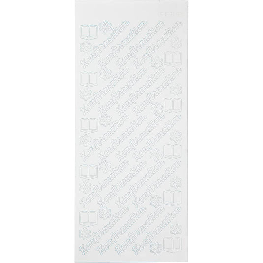 Stickers, konfirmation, vel 10x23 cm, wit, 1 vel