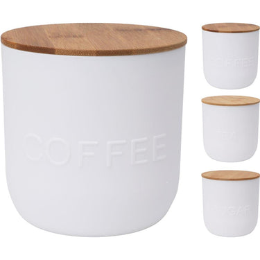 Excellent houseware voorraaddoos kunststof met bamboe deksel, coffee, tea of sugar