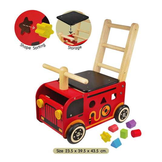 I'm toy houten loopwagen brandweer met blokken -