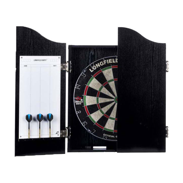 Afbeelding laden in galerijviewer, Engelhart houten cabinet met sisal dartbord incl. dartset
