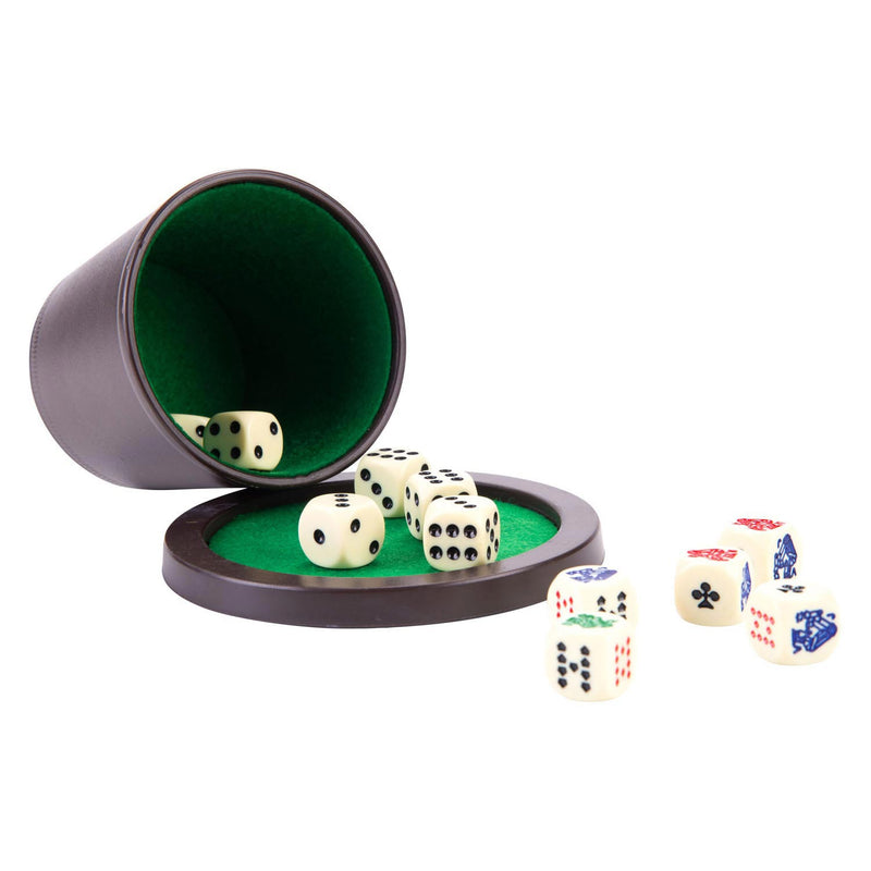 Afbeelding laden in galerijviewer, Longfield pokerbeker met deksel – inclusief 2 sets dobbelstenen (16 mm) – dobbelset – klassiek dobbelspel familiespel – engelhart

