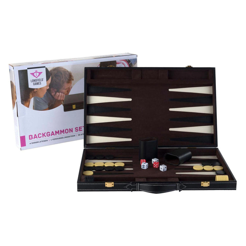 Afbeelding laden in galerijviewer, Engelhart backgammon 18 inch - bruin ivoor gestikt bord - zwarte koffer met handvat - luxe reiseditie -
