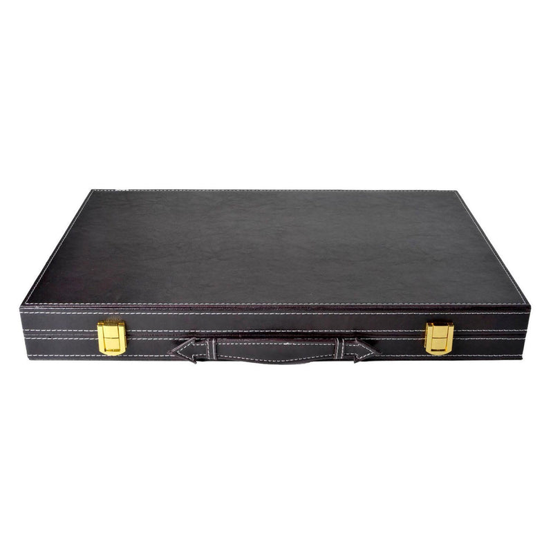 Afbeelding laden in galerijviewer, Engelhart backgammon 18 inch - bruin ivoor gestikt bord - zwarte koffer met handvat - luxe reiseditie -
