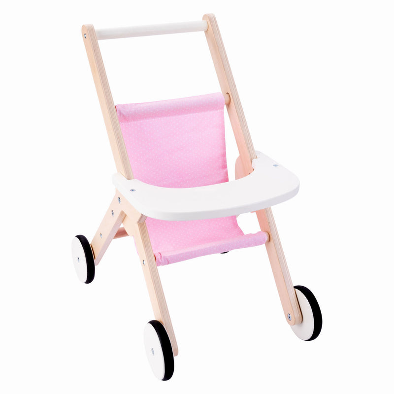 Afbeelding laden in galerijviewer, Houten poppenwandelwagen roze
