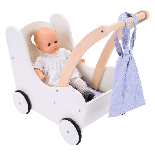 Houten poppenloopwagen grijs wit