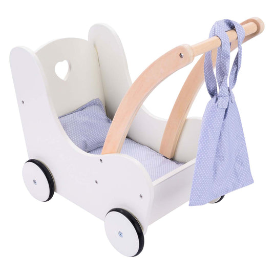 Houten poppenloopwagen grijs wit