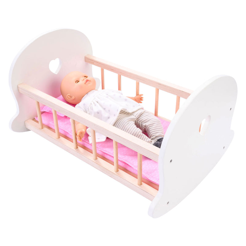 Afbeelding laden in galerijviewer, Angel toys poppenbedje schommelwieg, roze wit
