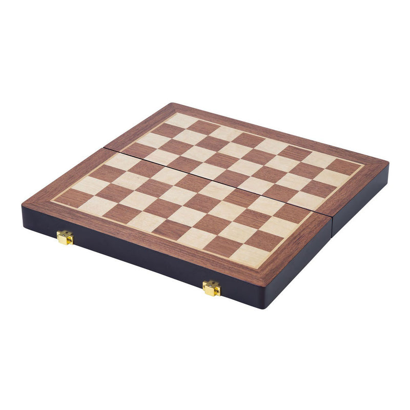 Afbeelding laden in galerijviewer, Engelhart schaakspel deluxe inklapbaar – houten schaakset van essenhout – luxe bruin schaakbord 38 x 38 x 5,8 cm – opklapbaar compact –
