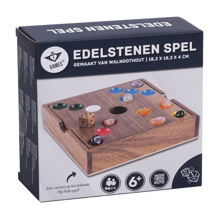 Afbeelding laden in galerijviewer, Engelhart edelstenen spel – walnoothout – 18,3 x 18,3 x 4 cm – inclusief 60 edelstenen – strategisch bordspel –
