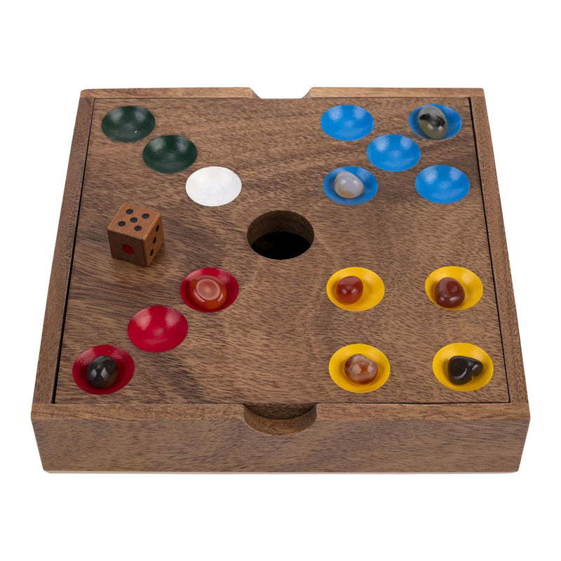 Afbeelding laden in galerijviewer, Engelhart edelstenen spel – walnoothout – 18,3 x 18,3 x 4 cm – inclusief 60 edelstenen – strategisch bordspel –
