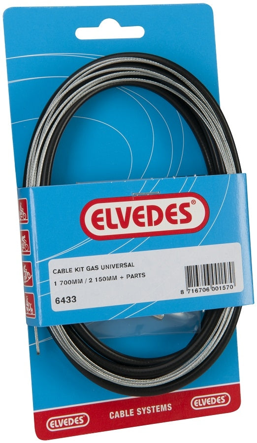 Afbeelding laden in galerijviewer, Elvedes Gaskabel universeel 1700mm 2250mm extra flexibel verzinkt zwart (op kaart)
