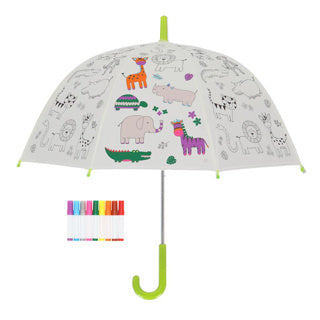 Afbeelding laden in galerijviewer, Esschert design inkleurparaplu jungledieren + 9 stiften
