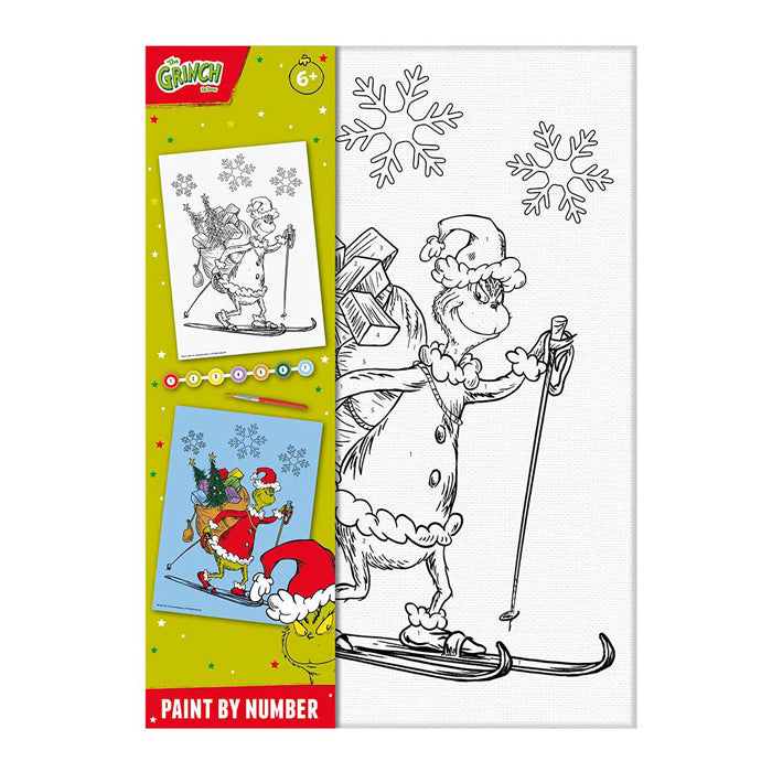 Afbeelding laden in galerijviewer, Totum the grinch - canvas schilderen op nummer the grinch - a4 formaat schilderijtje maken - knutselset jongens en meisjes vanaf 6 jaar incl. versftrip en penseeltje - cadeau tip
