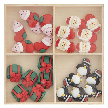 Creative craft group resin kerstmis figuren in houten doos - 24dlg.