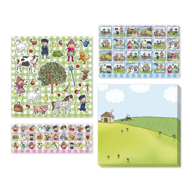 Bambolino fien teun stickers - 3 stickervellen met speelachtergrond - creatief speelgoed - boerderij - toys - vanaf 3 jaar