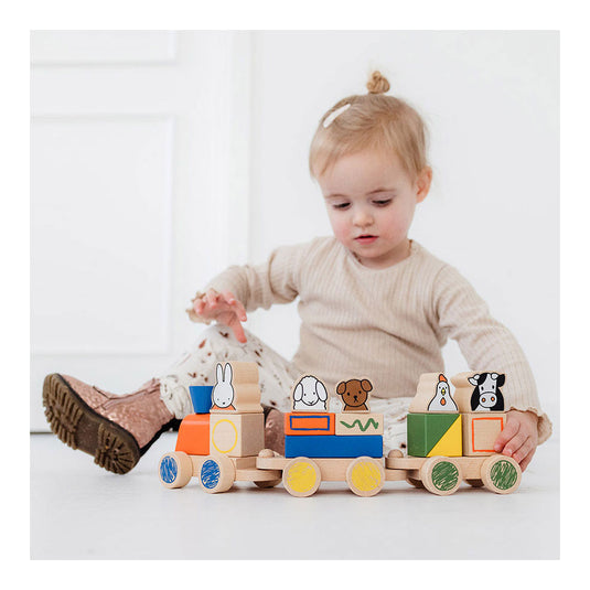 Bambolino nijntje houten blokkentrein - 3 wagons - peuter en kleuter speelgoed - voor meisjes en jongens - vanaf 1,5 jaar - speelgoed kinderen - toys