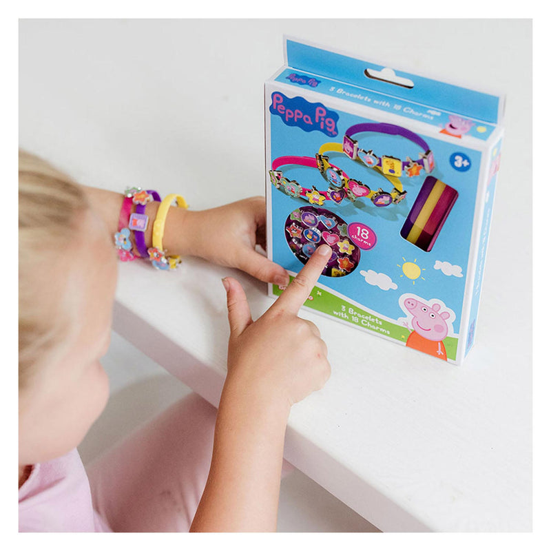 Afbeelding laden in galerijviewer, Bambolino peppa pig armbandjes maken set 3 schuif armbandjes met 18 bedels - speelgoed junior vanaf 3 jaar peuter kleuter
