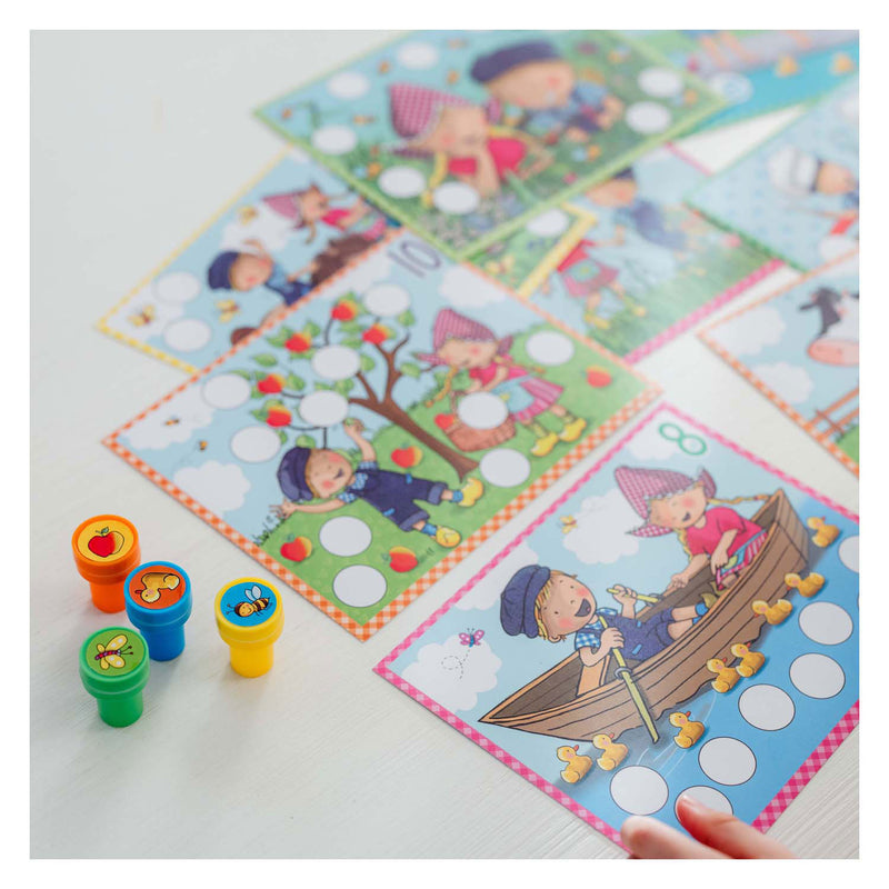 Afbeelding laden in galerijviewer, Fien teun creatieve stempelset, stempels en gekleurde kaarten - creatief, educatief speelgoed - boerderij speelgoed - vanaf 3 jaar - bambolino toys
