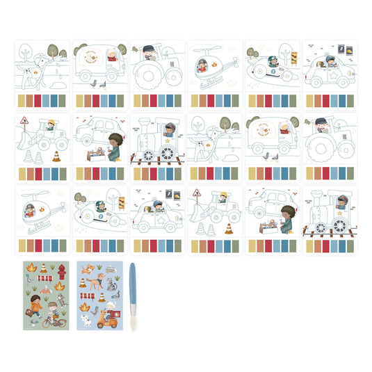 Little dutch waterverfset jim voetuigen - incl. kwast en stickers