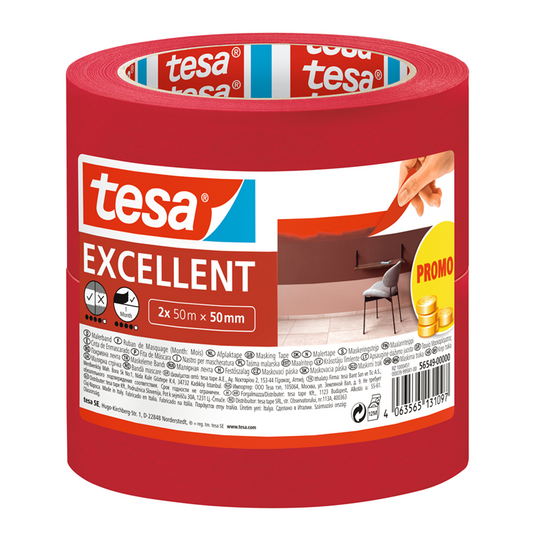 Tesa 1068967 - afplakband excellent promo 2 x 50m x50mm | 2 stuks