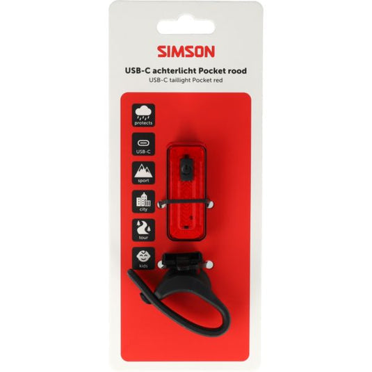 Simson koplamp pocket usb-c rood