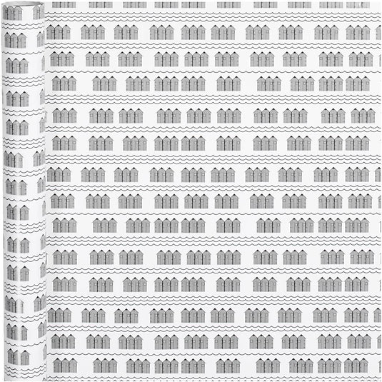 Inpakpapier, badhuis, b: 70 cm, 80 gr, zwart, wit, 4 m 1 rol