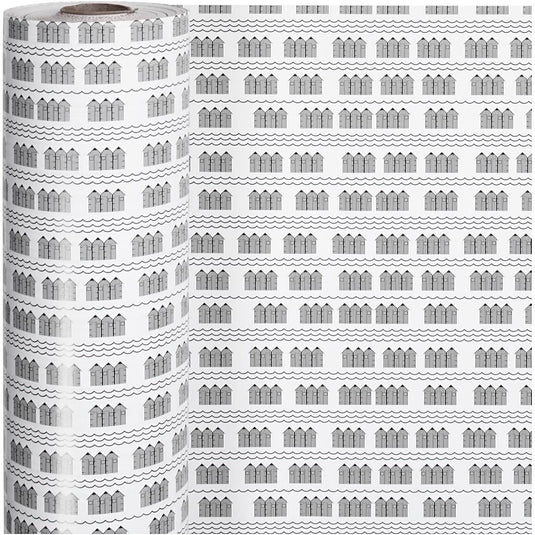 Inpakpapier, badhuis, b: 57 cm, 80 gr, zwart, wit, 150 m 1 rol
