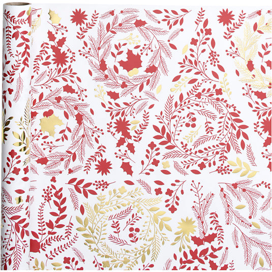 Creativ company inpakpapier, kerstbomen, b: 50 cm, 80 gr, goud, rood, wit, 3 m 1 rol