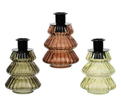Kandelaar glas 3kl.ass | 12 stuks