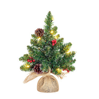 Edelman creston kerstboom led werk op batterijen groen met burlap 10l tips 28 - h30xd15cm | 6 stuks