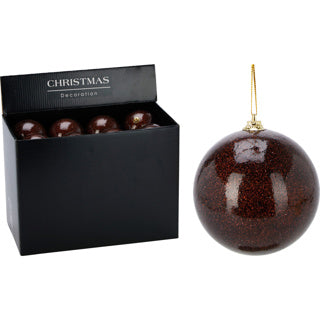 Kerstbal 80mm glitter bruin