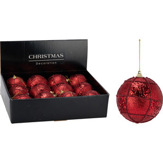 Kerstbal 80mm glitter rood | 12 stuks