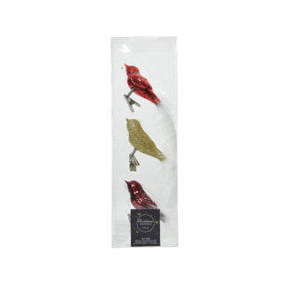 Afbeelding laden in galerijviewer, Vogel glas shiny, glitter white feather tail mixl. 3cm x w.8cm x h.3.5cm | 30 stuks
