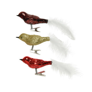 Afbeelding laden in galerijviewer, Vogel glas shiny, glitter white feather tail mixl. 3cm x w.8cm x h.3.5cm | 30 stuks
