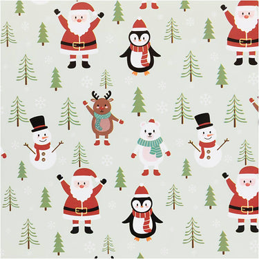 Creativ company inpakpapier, kerstman, sneeuwman, rendier, ijsbeer en pinguïn, b: 50 cm, 80 gr, ice blue, 5 m 1 rol